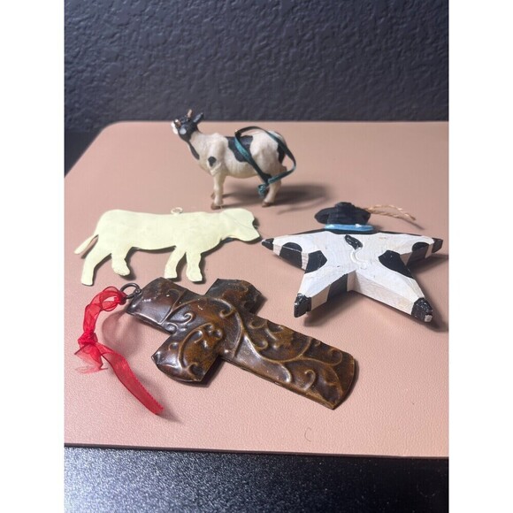 Lot of 4 Vintage Farmhouse Christmas Tree Hanging Ornaments Decorations Holiday - Picture 10 of 10